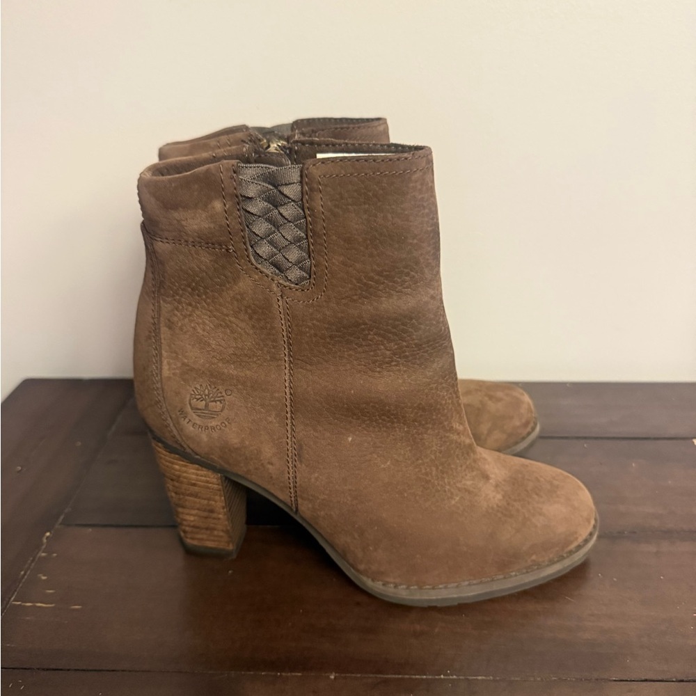Timberland Women’s Waterproof Nubuck Leather Heeled Ankle Boots Brown Size 6
